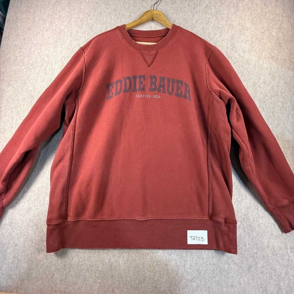 Eddie Bauer Sport Shop Sweatshirt Mens XL Red Seattle USA Arch Logo Pullover